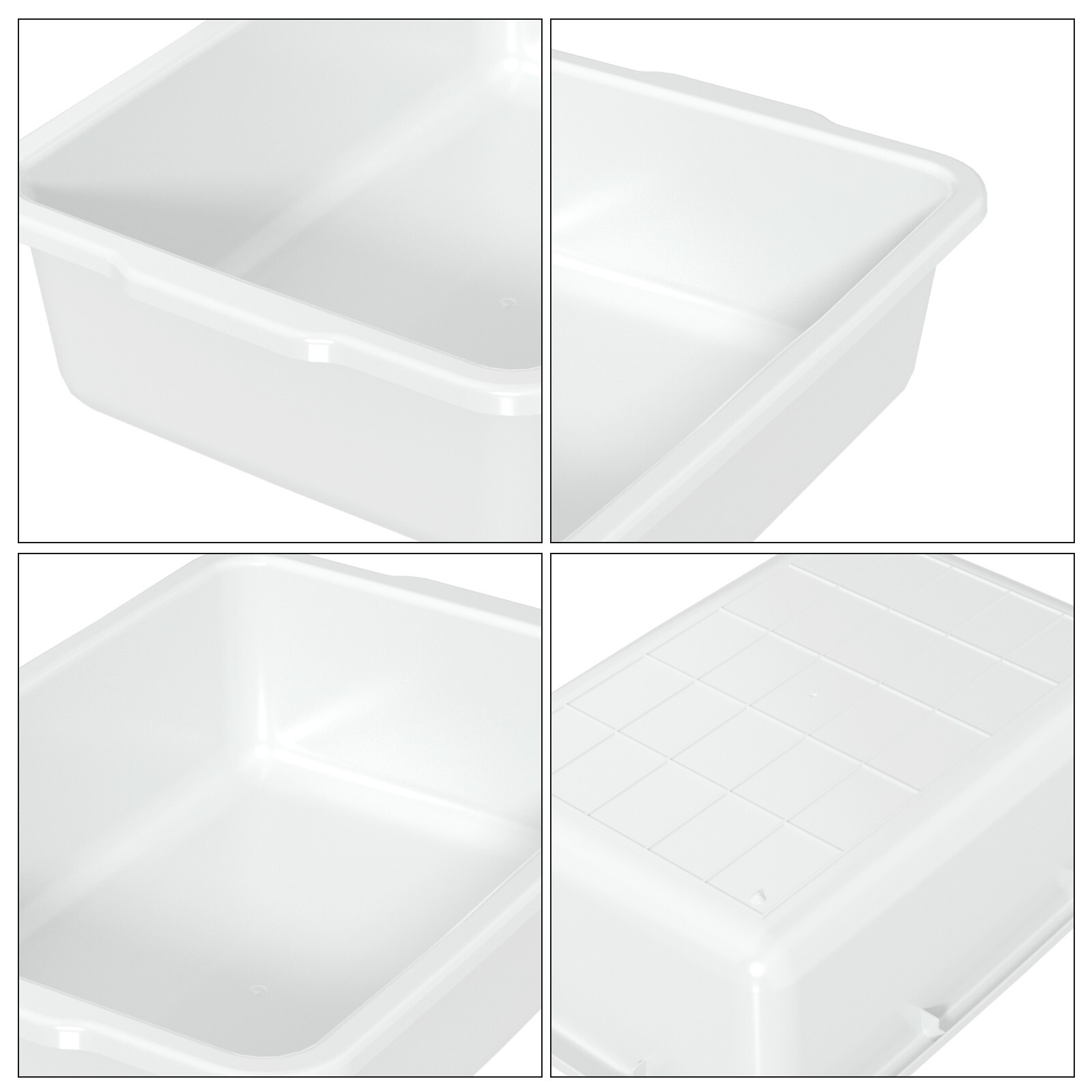 22 L Plastic Large Commercial Bus Tubs, 4-Pack Utility Tote Bus Box, White