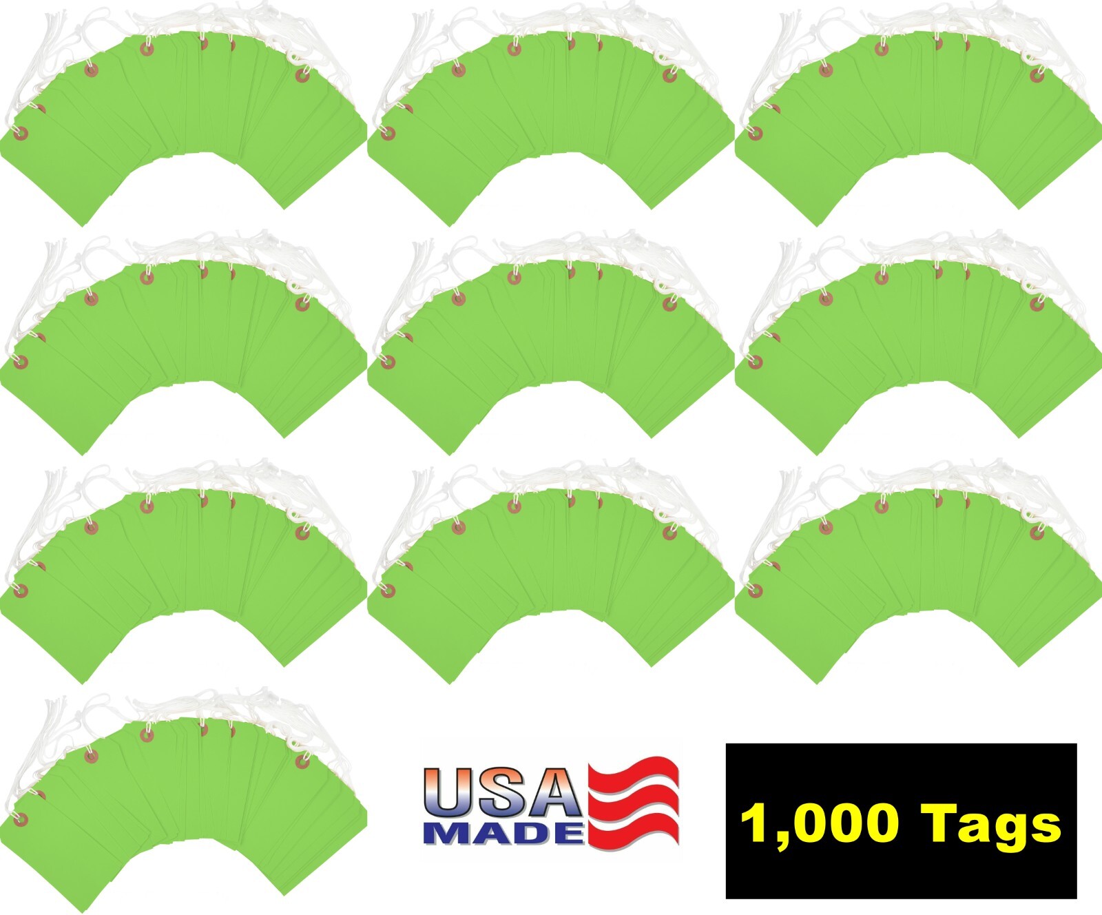 1,000 Green Tags 4 3/4″ x 2 3/8″ Size 5 Inventory Hang Tag Strung with String
