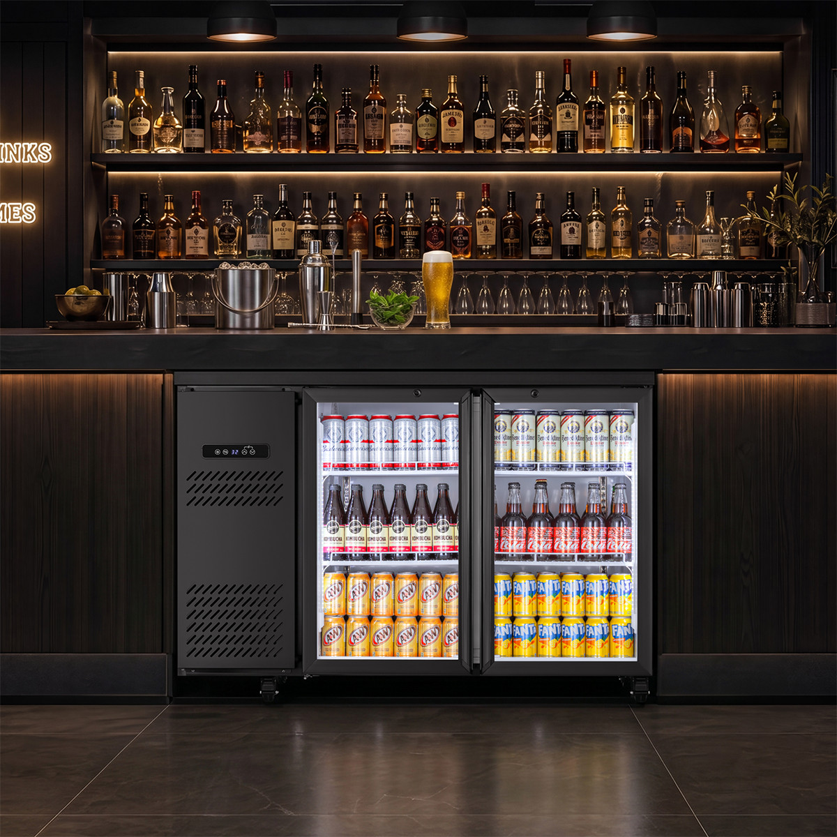 Yeego Back Bar Cooler Commercial Beverage Fridge Under Counter Glass Door Black