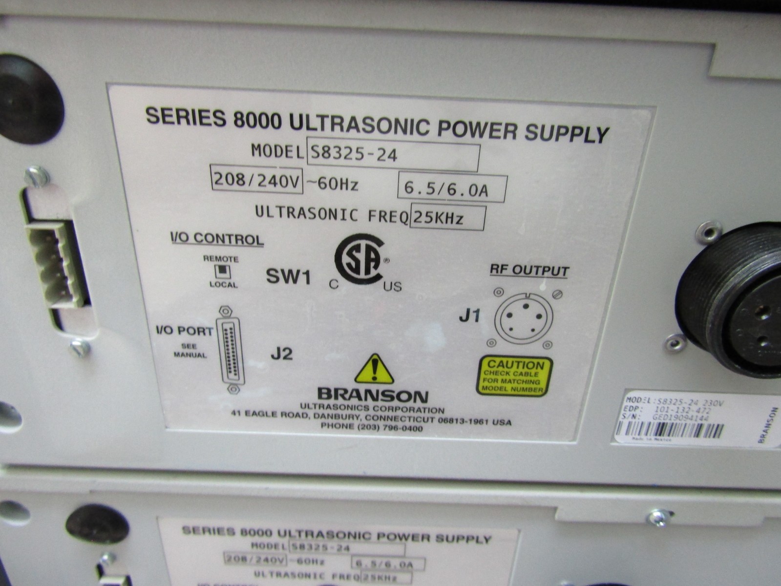 EMERSON BRANSON 8300 ULTRASONIC POWER SUPPLY MODEL S8325-24 240V 6A 25kHz