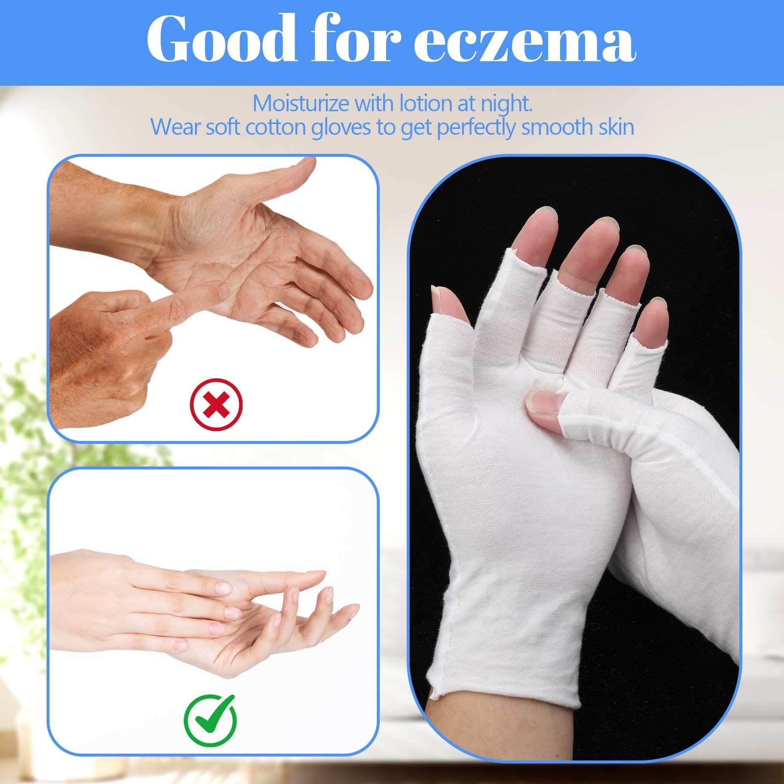 3 Pairs White Moisturizing Gloves – Fingerless Design Cotton Gloves for Dry H…