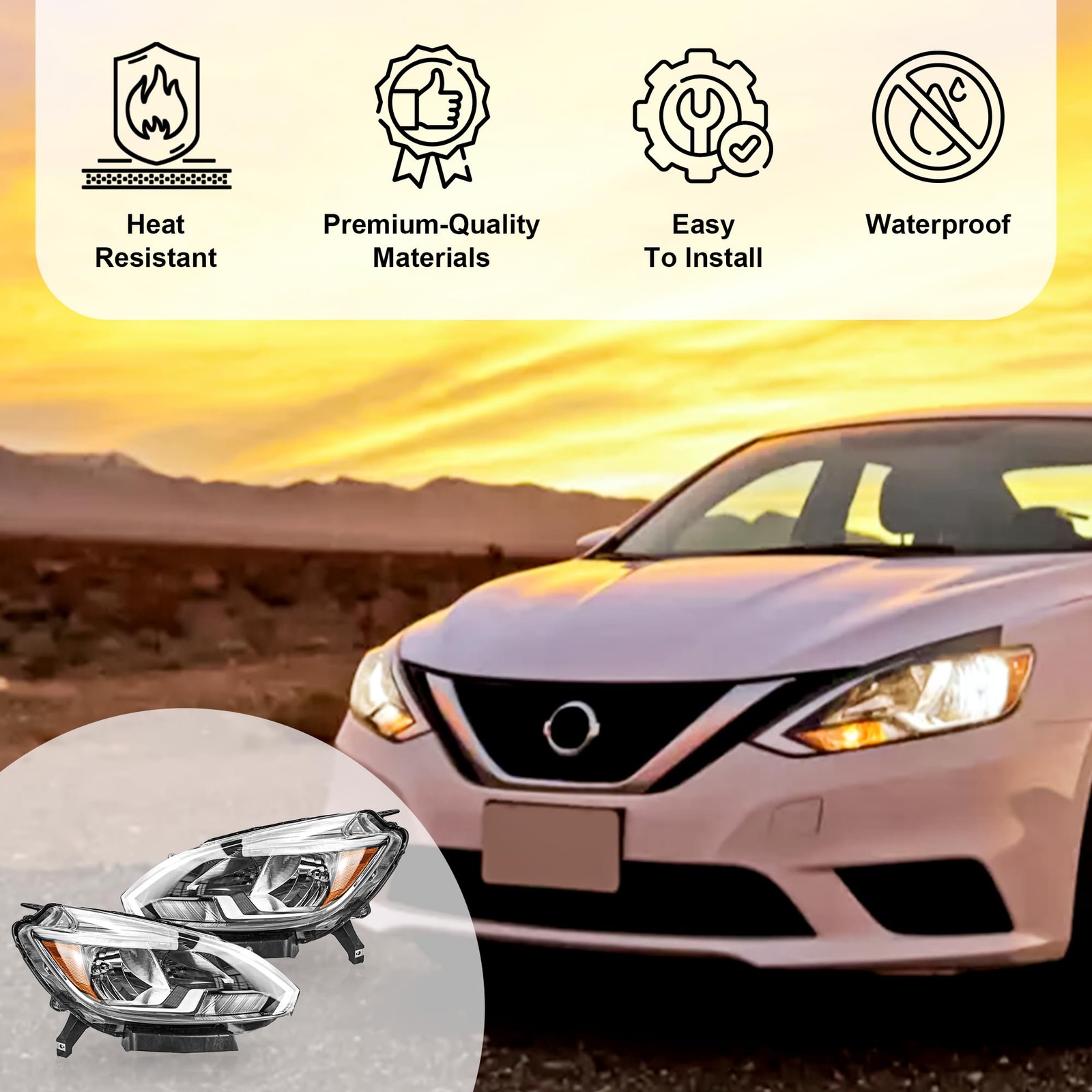 2PCS Halogen Headlight Black Housing For 2016-2018 Nissan Sentra NI2502244/3244