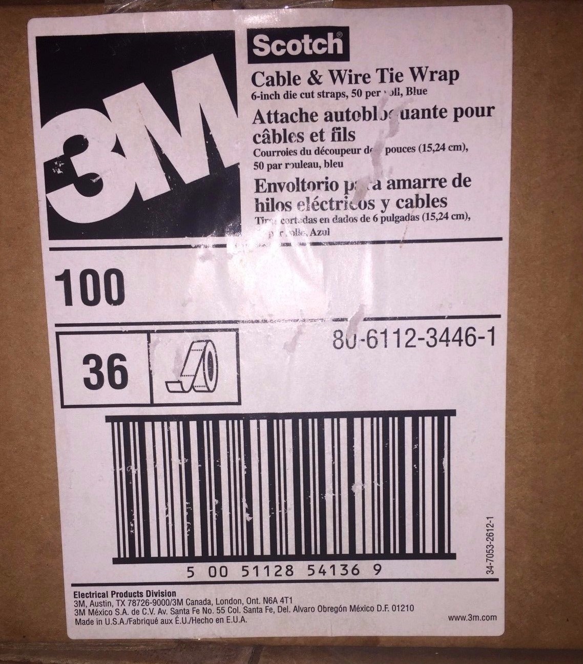 3M 100-6ST-BLUE Hook & Loop Fastener, Tie Wraps (1 roll)