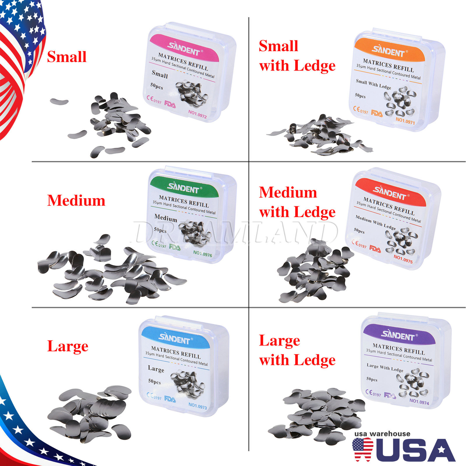 Dental Metal Matrices Matrix Band Sectional Contoured Refill Box S/M/L USA