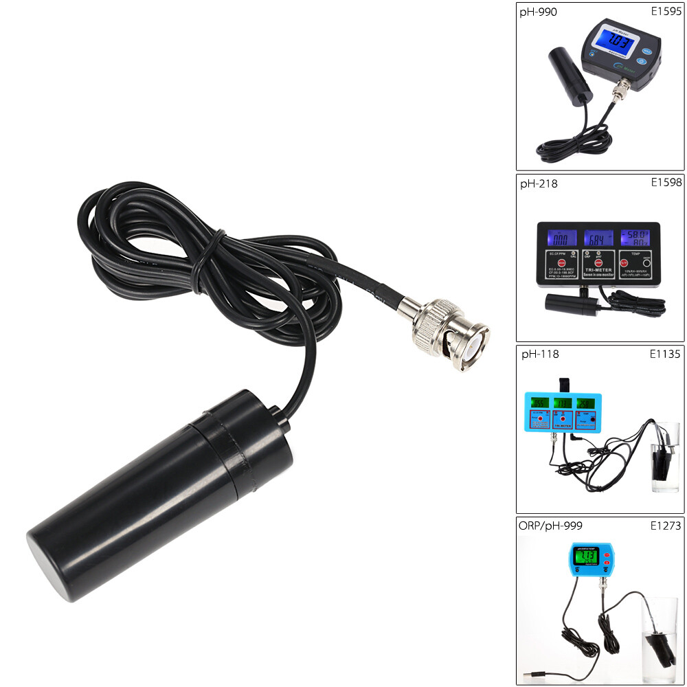 Professional Laboratory pH Electrode Probe BNC Connector 110cm Cable Black S4A0