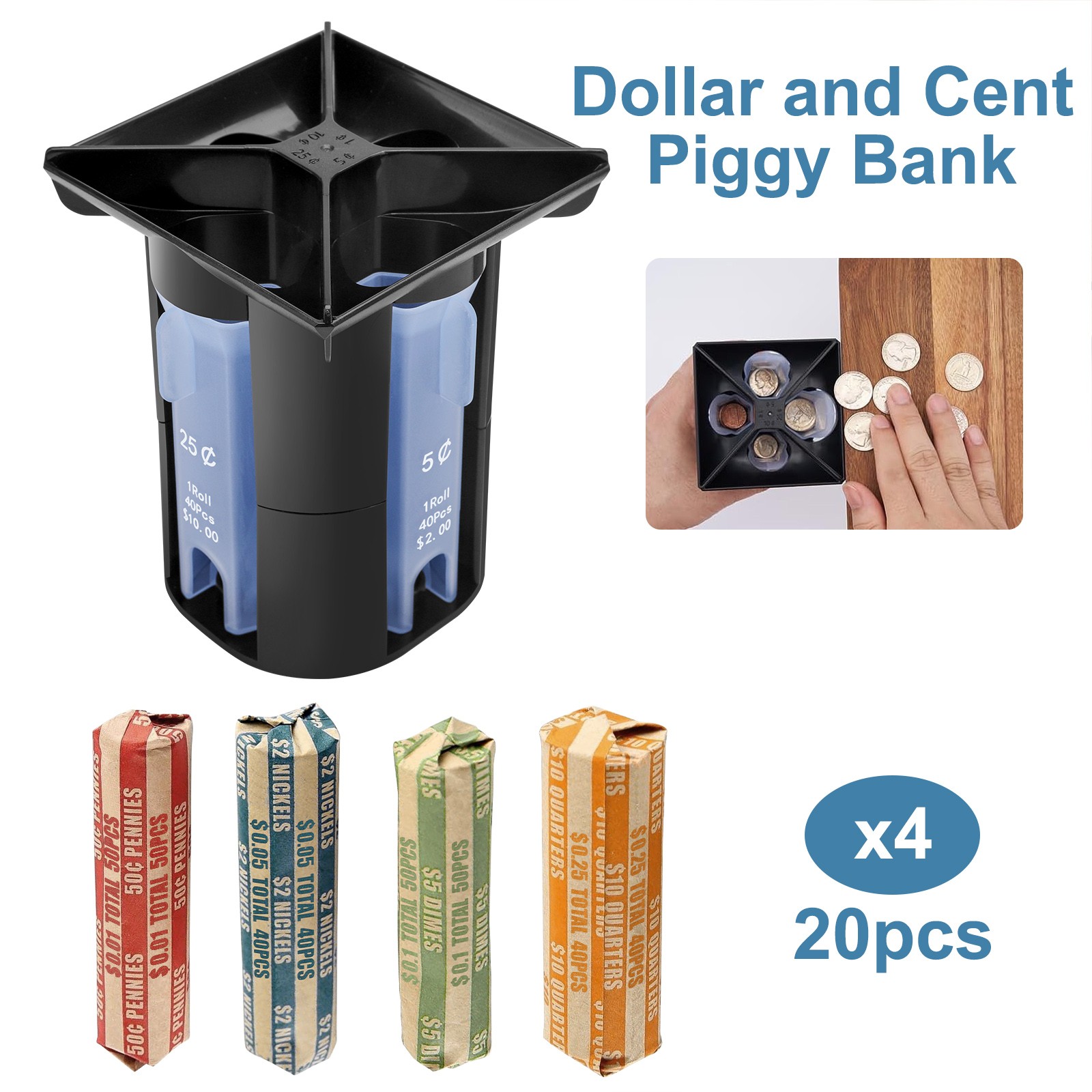 4-In-1 Coin Counter Sorter Tube Accurate Count for Pennies Nickels Dimes Quarter