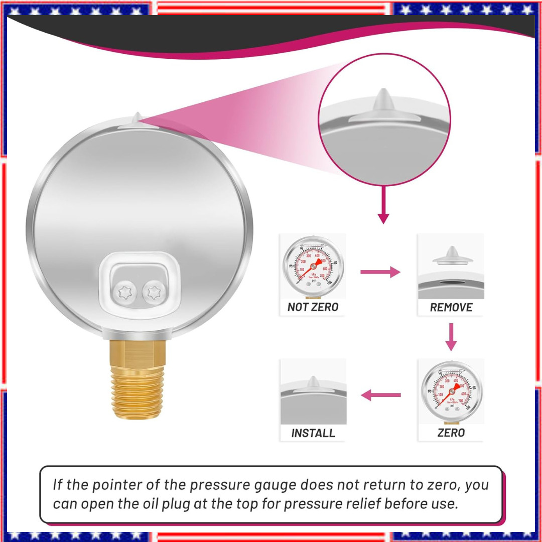 0-100 PSI/kPa Water Pressure Gauge, Glycerin Filled,psi Gauge