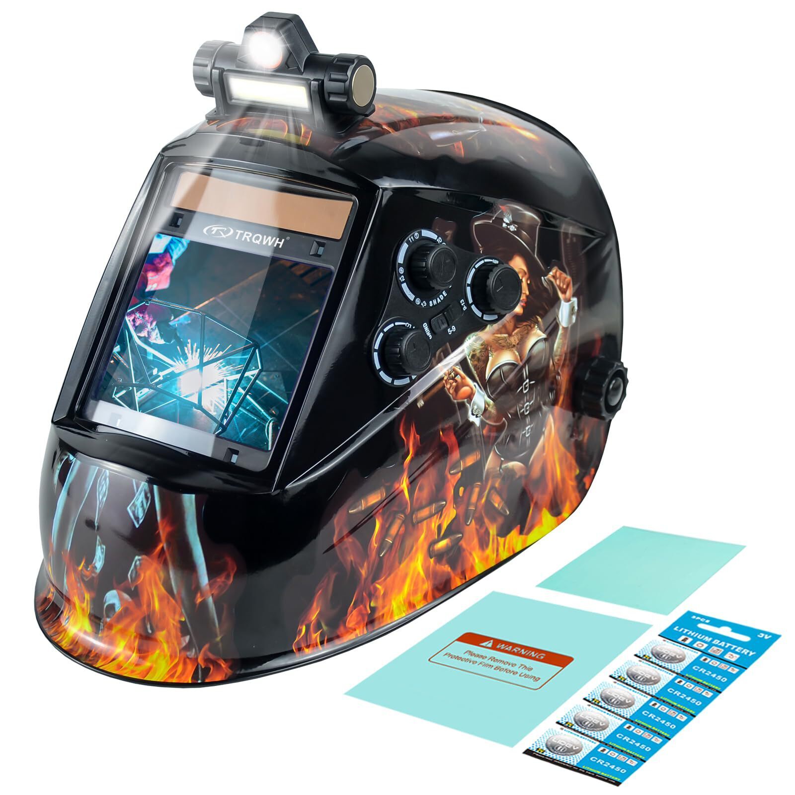 True Color Auto Darkening Welding Helmet w/ LED Light, Large View, 4 Arc Sensors