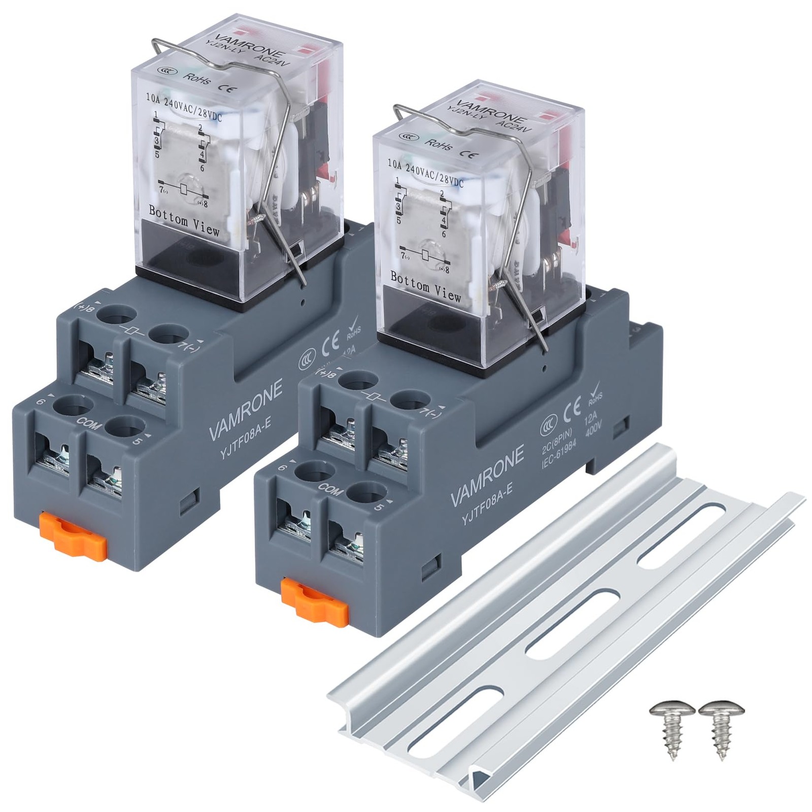 Electromagnetic Power Relay, 8-Pin 10 AMP 24V AC Relay 24V, 8PIN-10A-2PCS