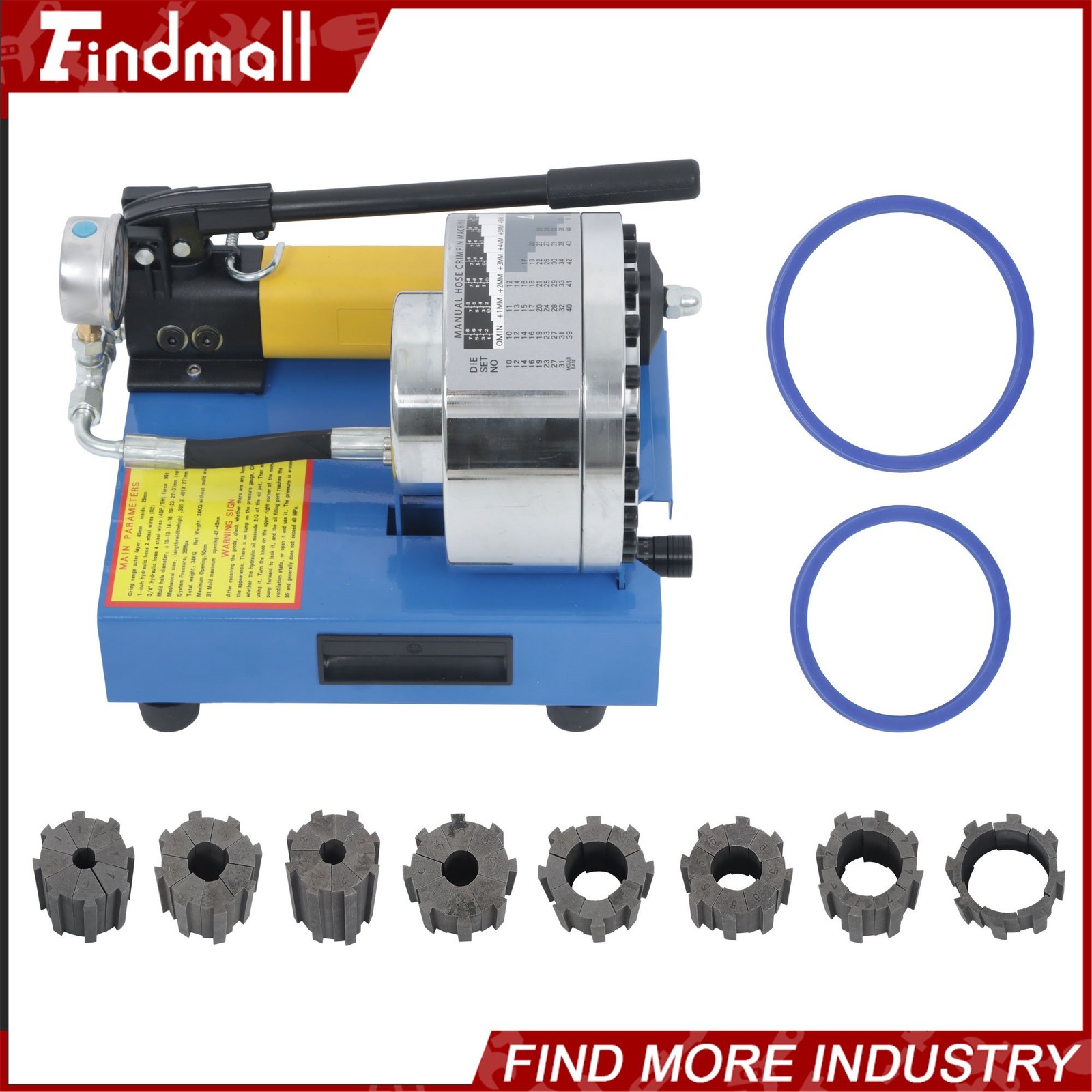 Findmall Portable Hydraulic Hose Crimper Pipe Crimping Machine with 8 Set Dies
