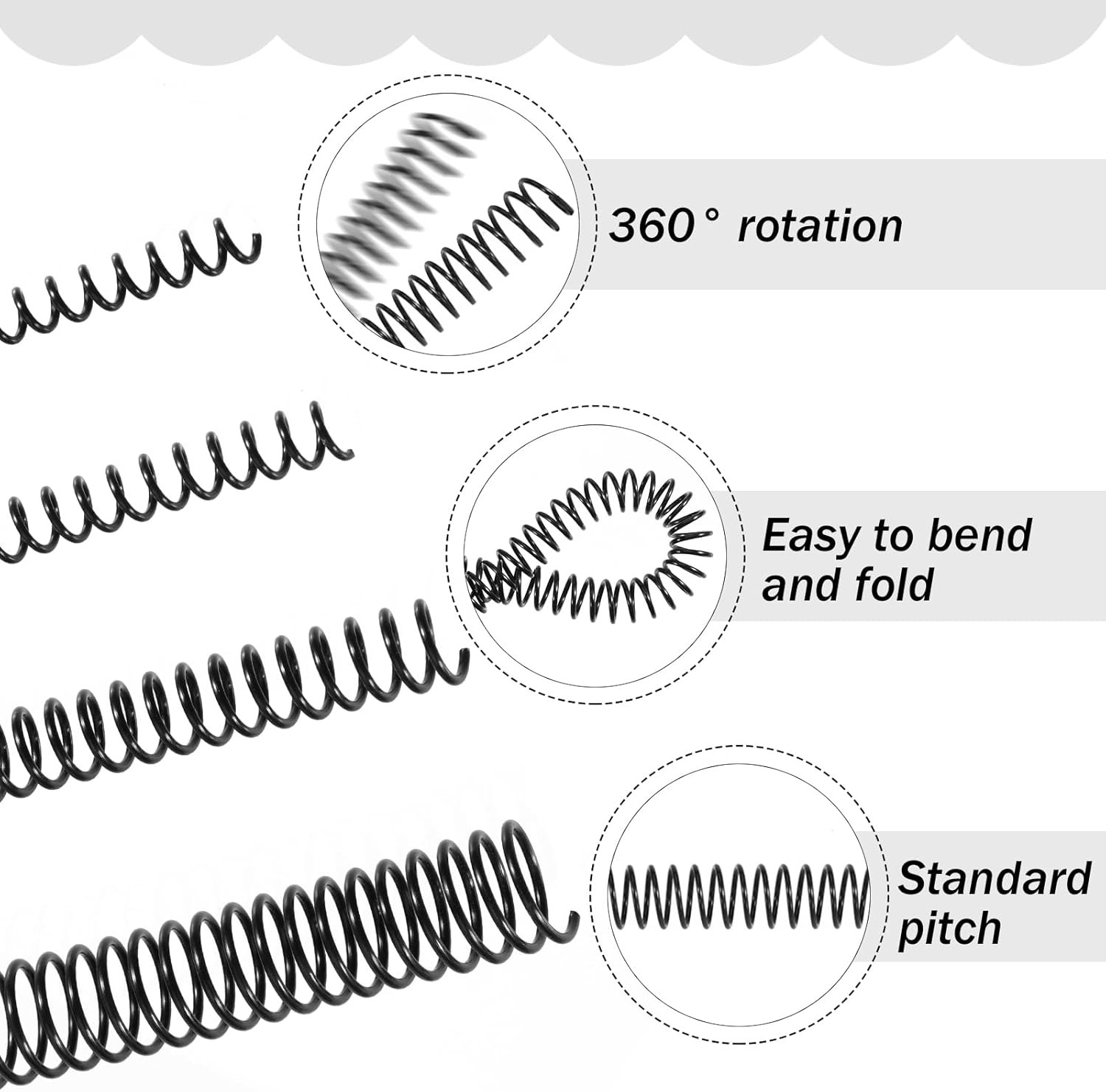 50 Pack Plastic Spiral Binding Coils 4:1 Pitch Spiral Binding Coils Binding Kit