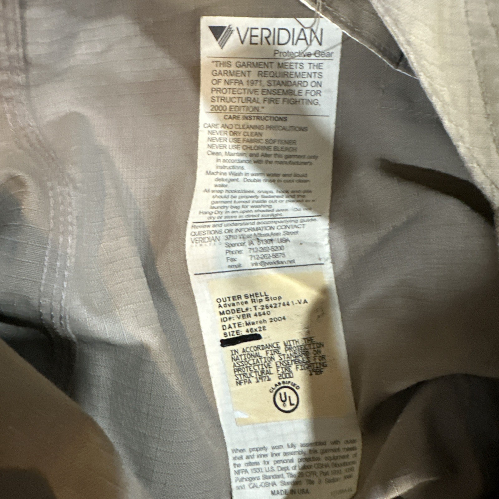 Retired Firefighter Gear Turnout Pants FIRE USED Size 46 X 28 SHELL ONLY!!