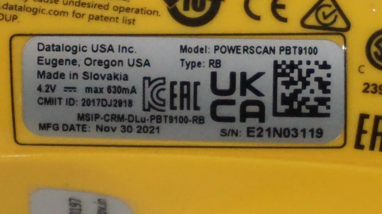 DATALOGIC POWERSCAN PBT9100 INDUSTRIAL BLUETOOTH BARCODE SCANNER KIT W/BASE+MORE