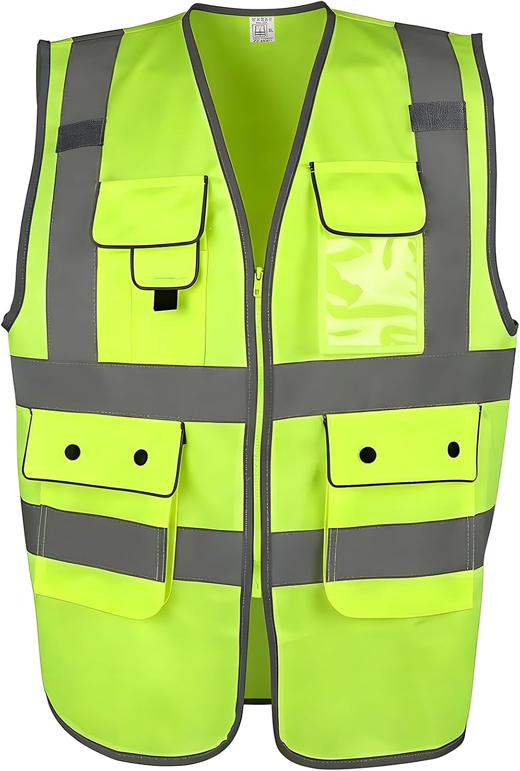 Class 2 High Visibility Safety Vest with Zipper Front, 9 Pockets & Reflective