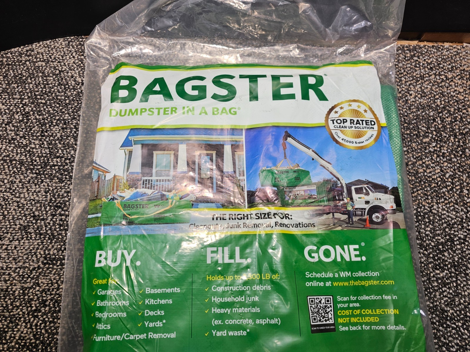 Bagster 3CUYD Trash Container Bag With a Capacity Of Up to 3,300 Pounds, Green