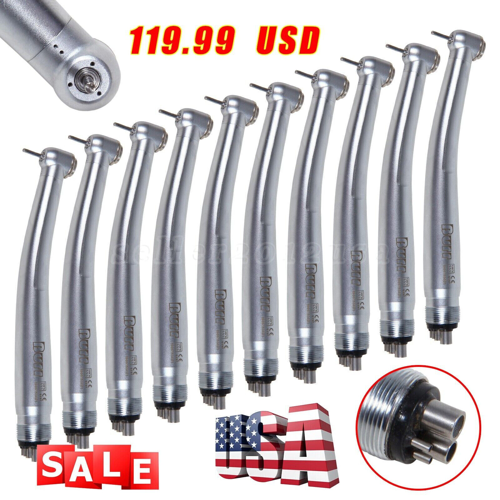 10 Packs Dental High Speed Handpiece Turbine Push Fit NSK PANA MAX 4 HOLES U3BM