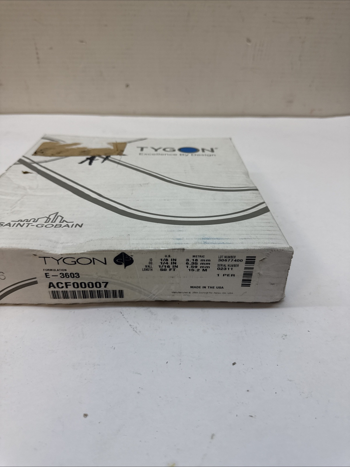 TYGON ACF00007 Tubing,Clear,1/8 In. Inside Dia,50 ft. 8PFM1