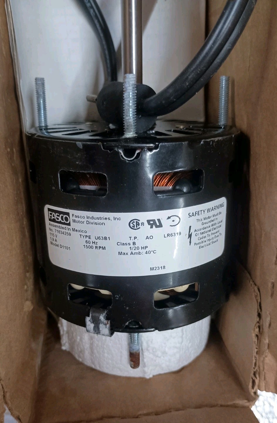 Fasco D1101 Hvac Blower Motor 1/20 Hp 1500 Rpm 115V