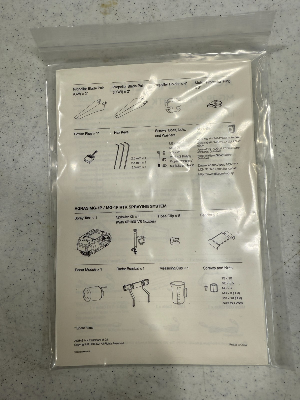 DJI Agras MG-1P Series Quick Start Guide Parts List Spraying System Manual 2293