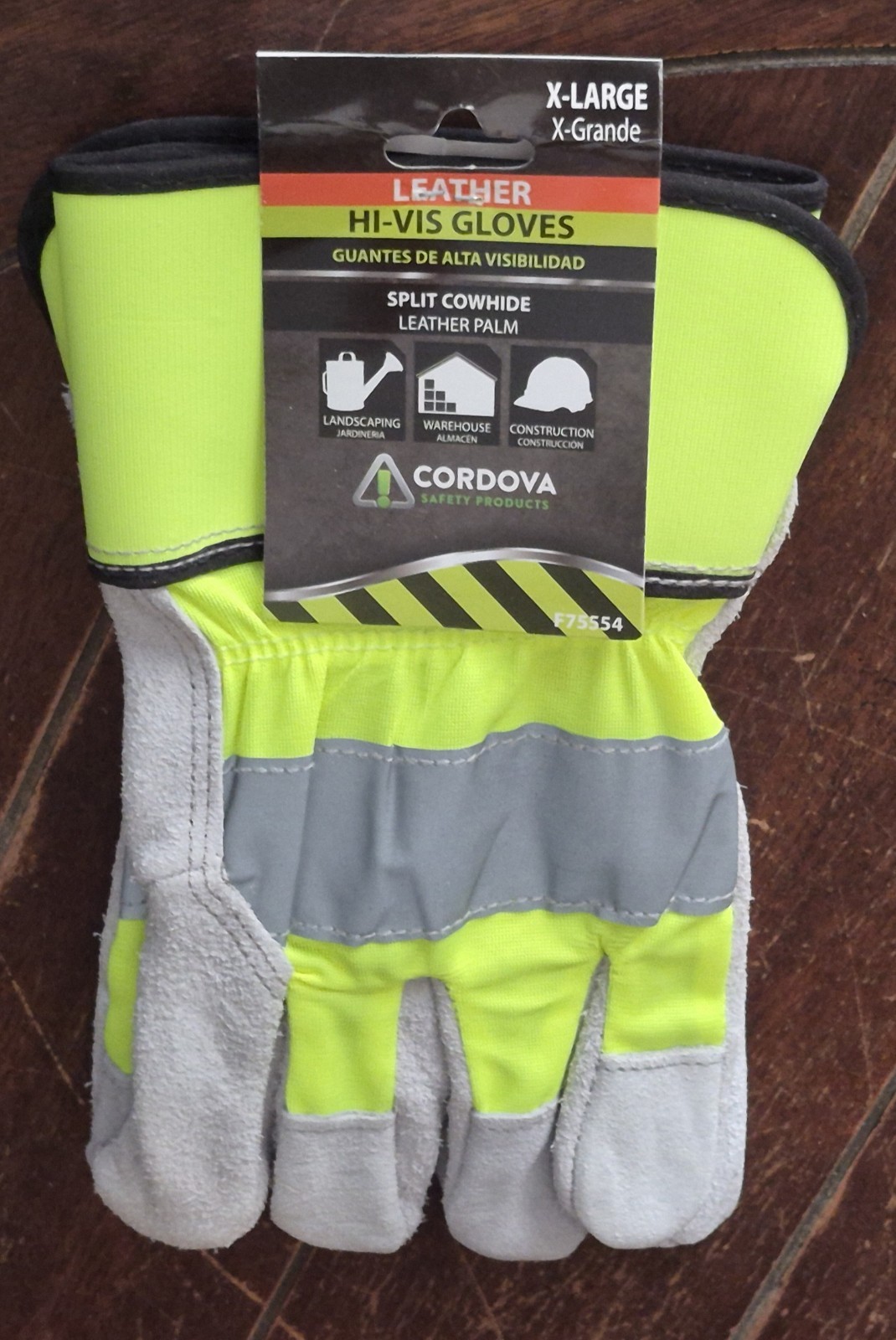 1 Pair of Cordova Hi-Vis Gloves with Leather Palm -Size X-LARGE- #F75554