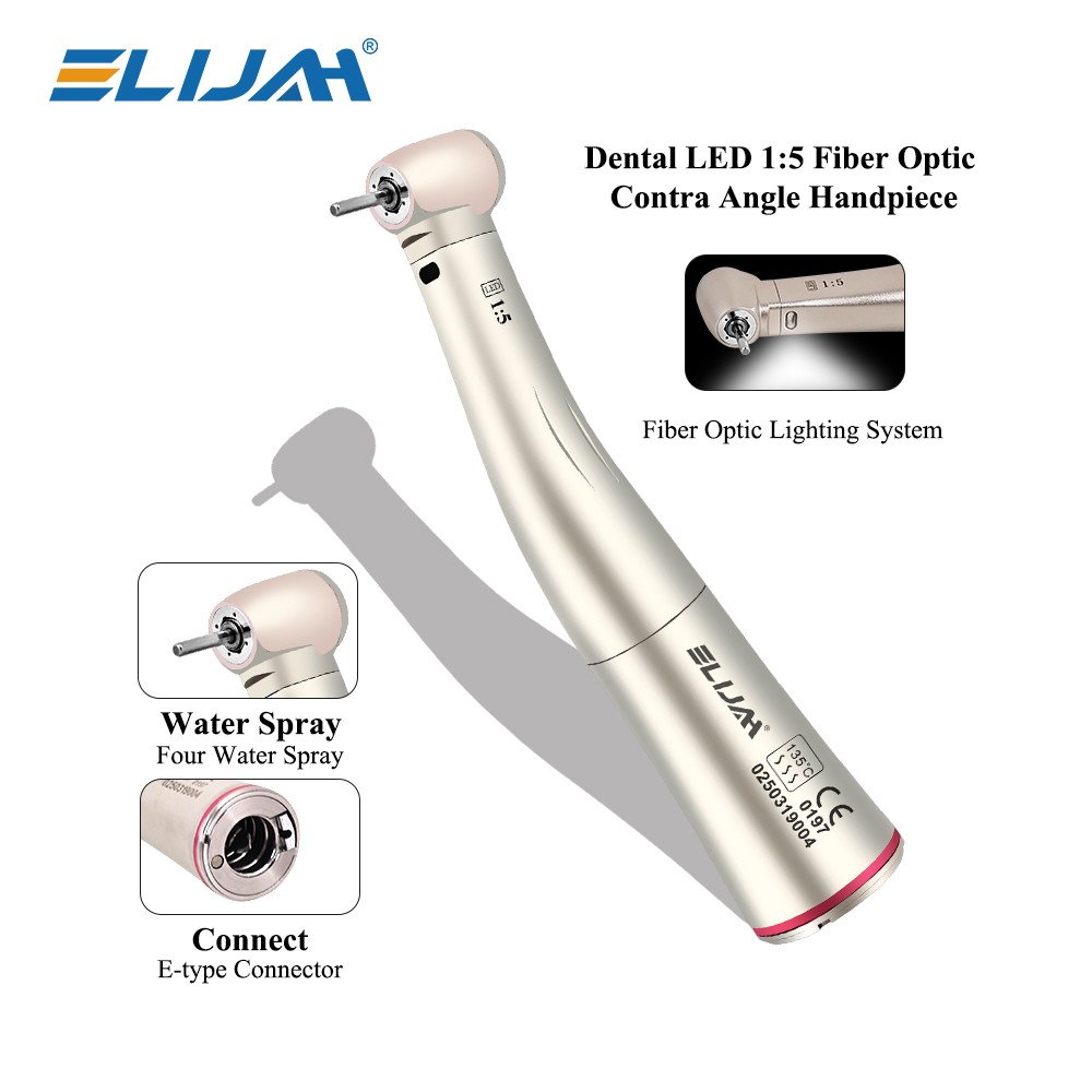 ELIJAH Dental 1:5 Contra Angle Fiber Optic LED Low Speed Handpiece New US STOCK