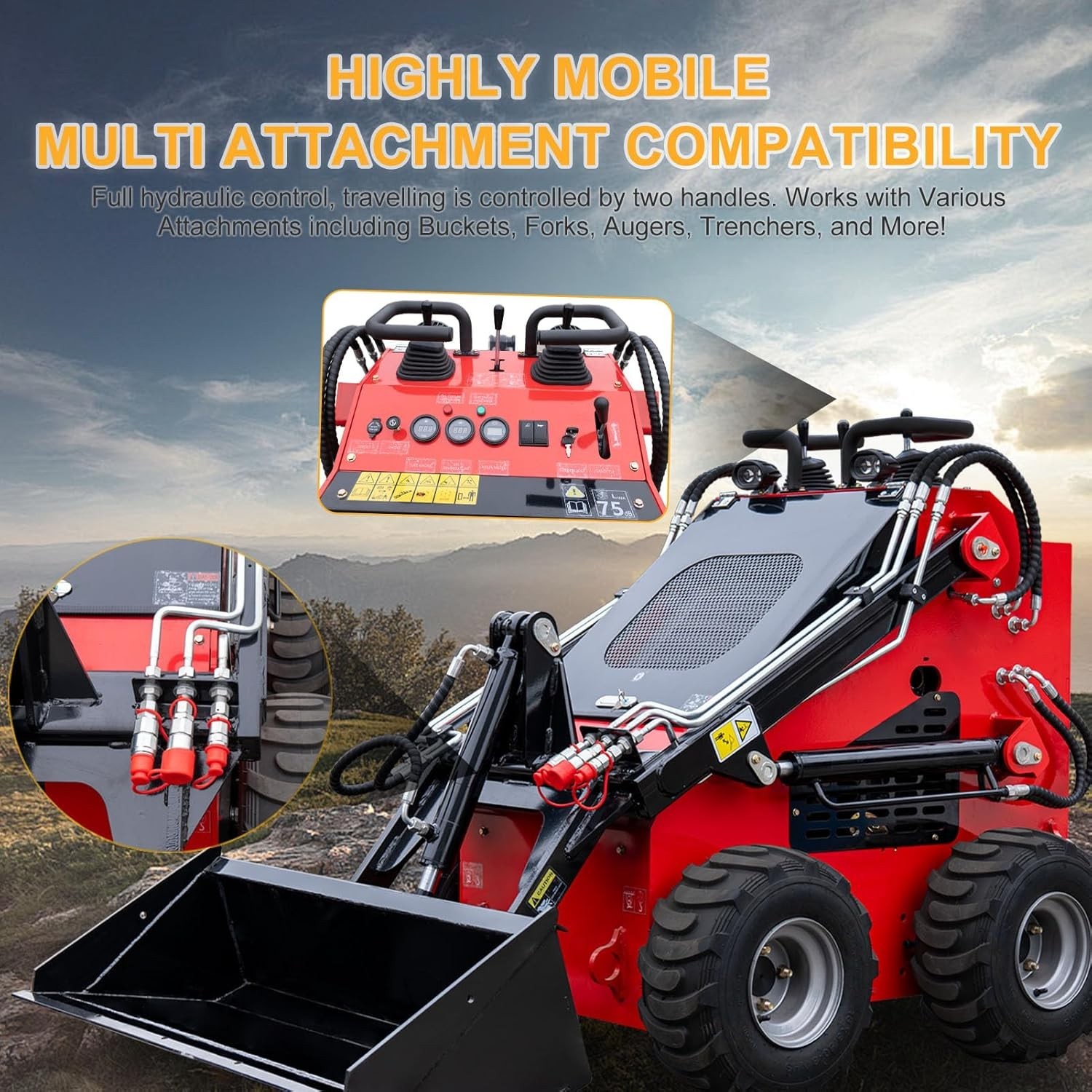 Free Ship MS380 MINI Skid Steer Loaders 23HP Wheeled Skid Steer EPA Gas Engine