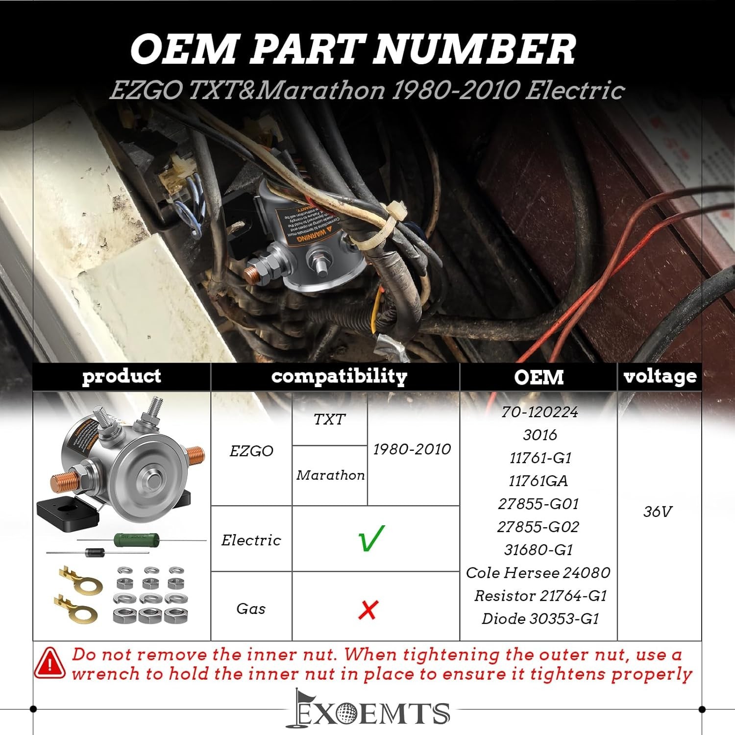 EZGO 36V Solenoid with Mount Bracket, #70 Series Continuous Duty silver