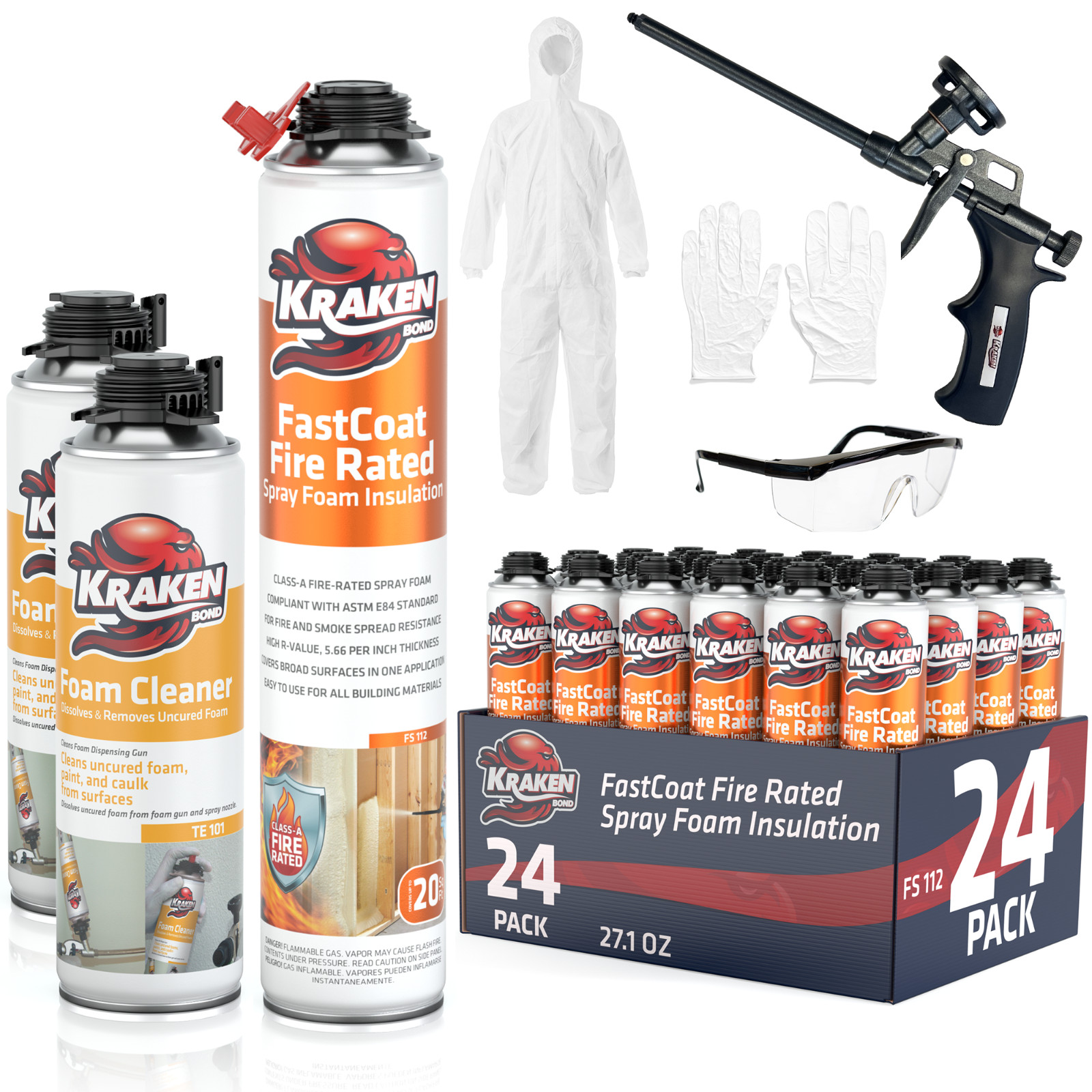 Kraken Bond FastCoat Spray Foam Insulation, Closed Cell 27.1 oz, 24 Pack Kit