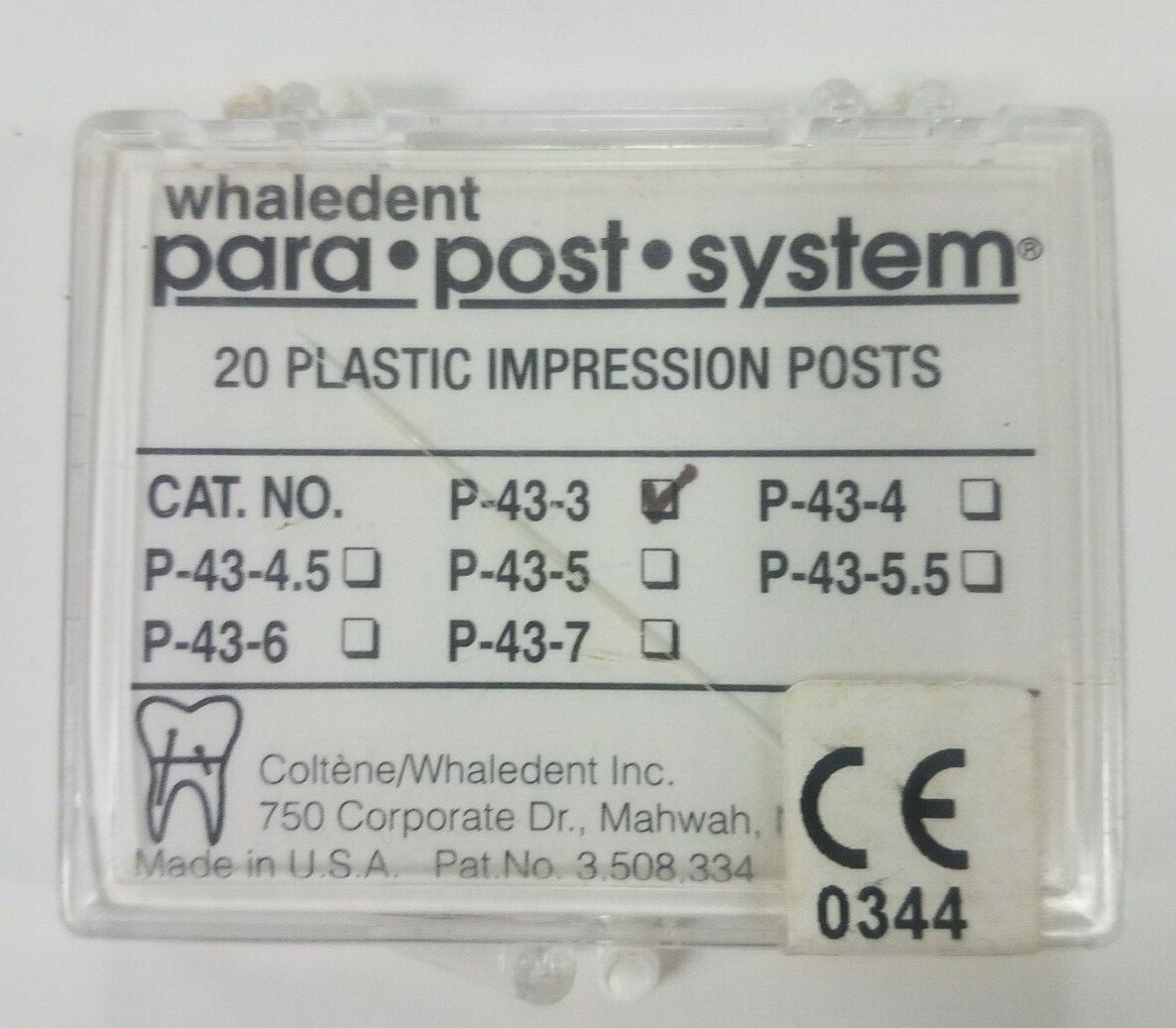 Coltene Whaledent Plastic Impression Para Post P43-3, P43-5, P43-6, P43-7 -20/Pk