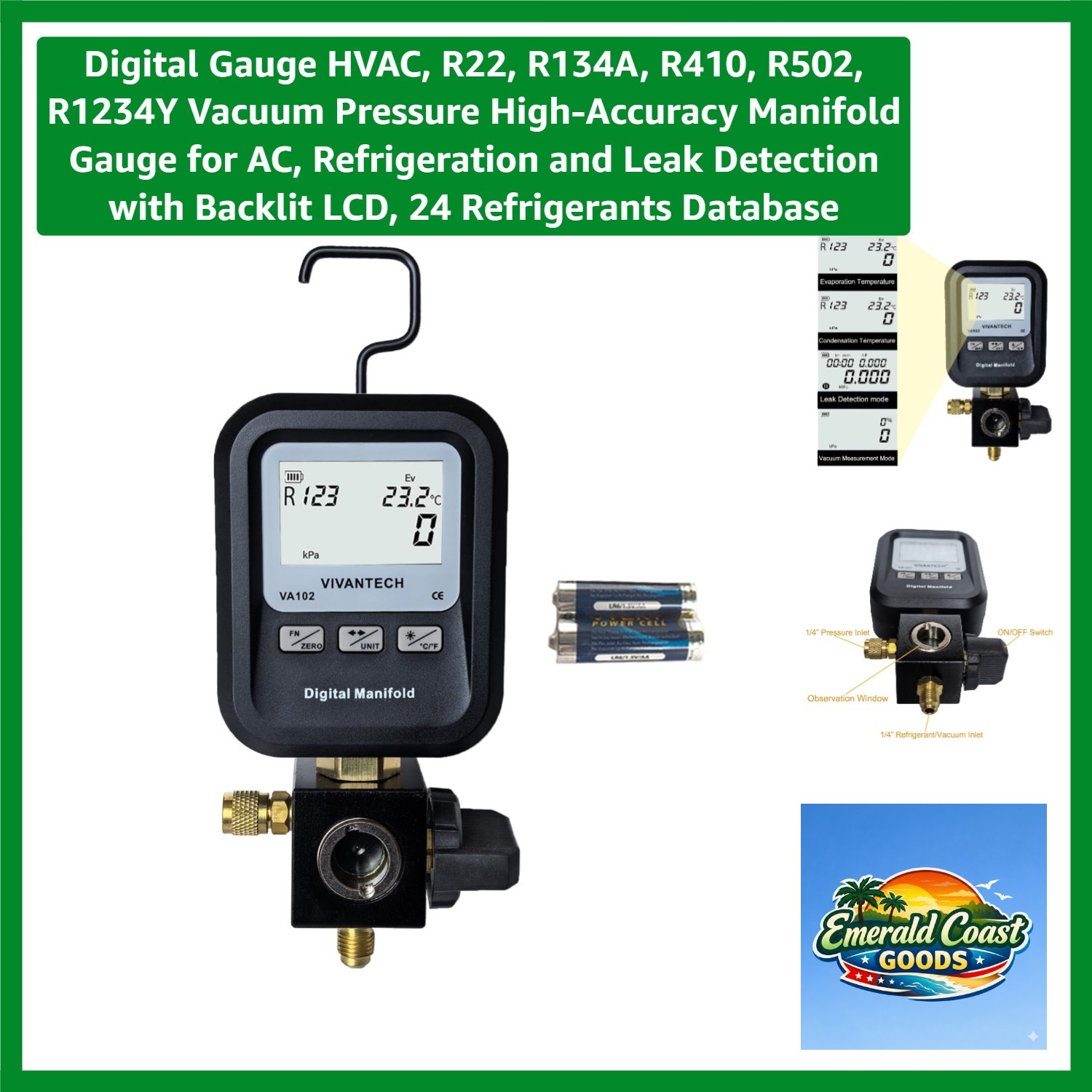 High-Accuracy Digital HVAC Gauge with Backlit LCD & 24 Refrigerants Database