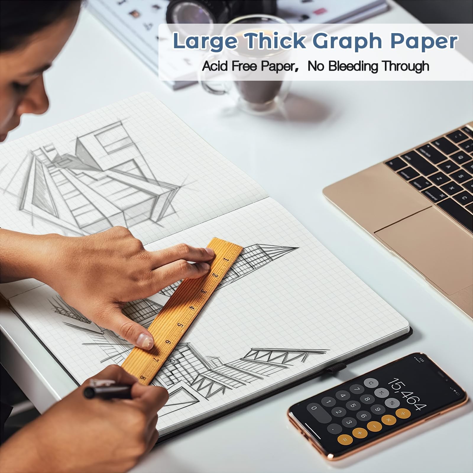 Graph Paper Notebook, Hardcover Notebook 8.5 x 11, Grid A4 Graph, Blue