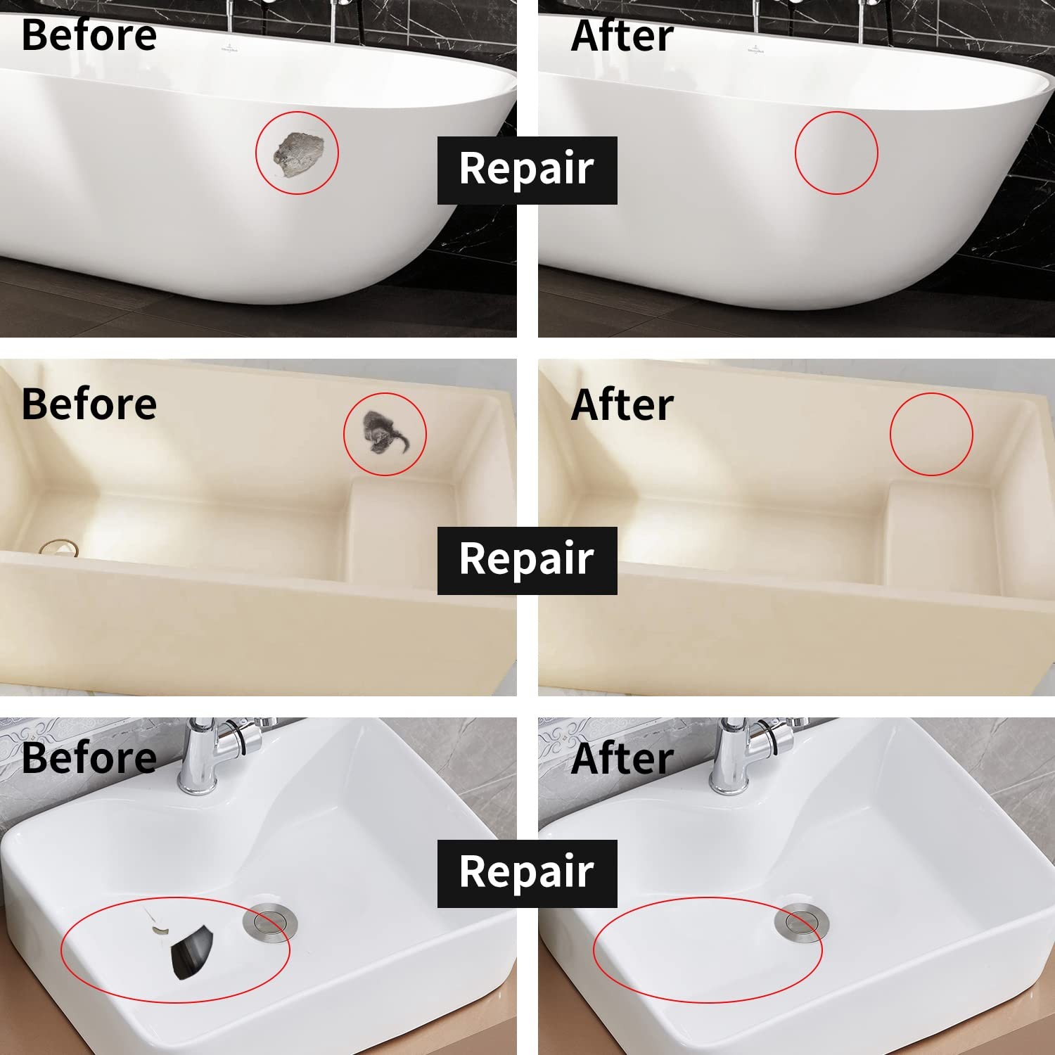 Tub and Fiberglass Shower Repair Kit (Color Match), 3.7oz Porcelain Repair Ki