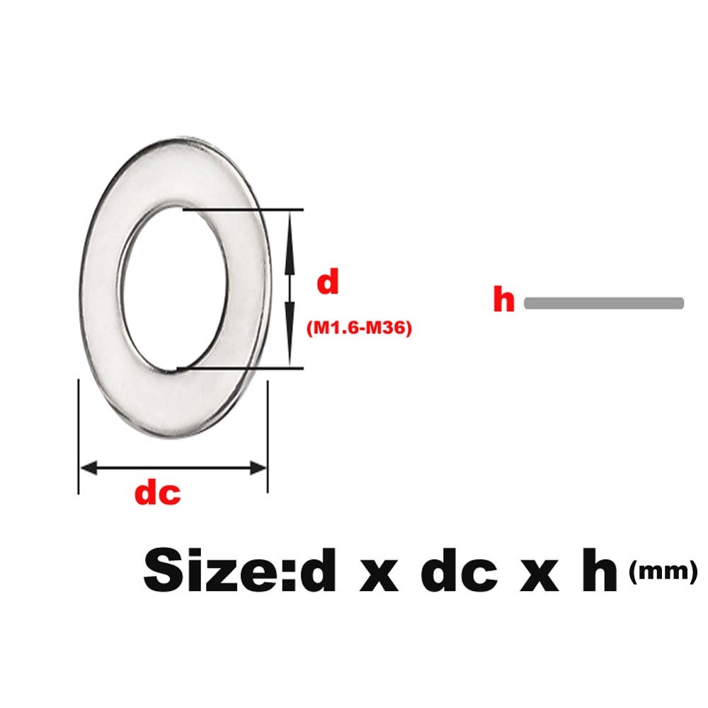 Flat Washer Gasket Metal Ring Shim A2 Stainless Steel ID 1.6-36mm for Screw Bolt