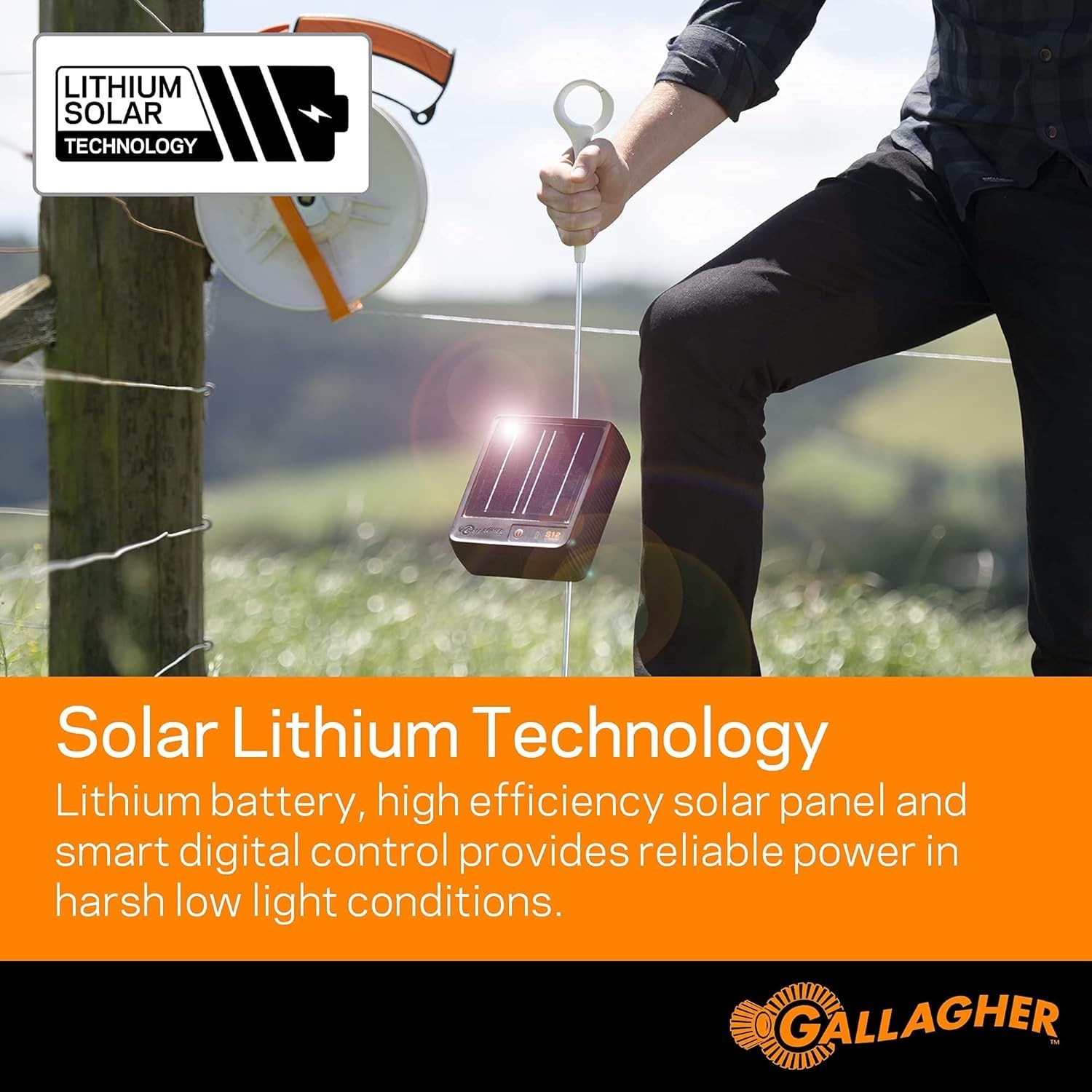 Gallagher S12 Solar Electric Fence Charger Solar Lithium Technology