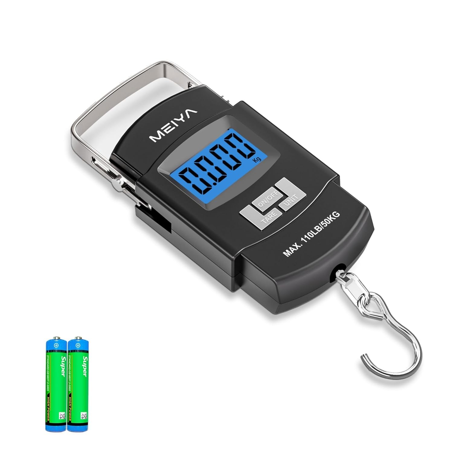 Digital Fish Scale 110lb/50kg Backlit LCD Stainless Steel Hook 2 AAA Batteries