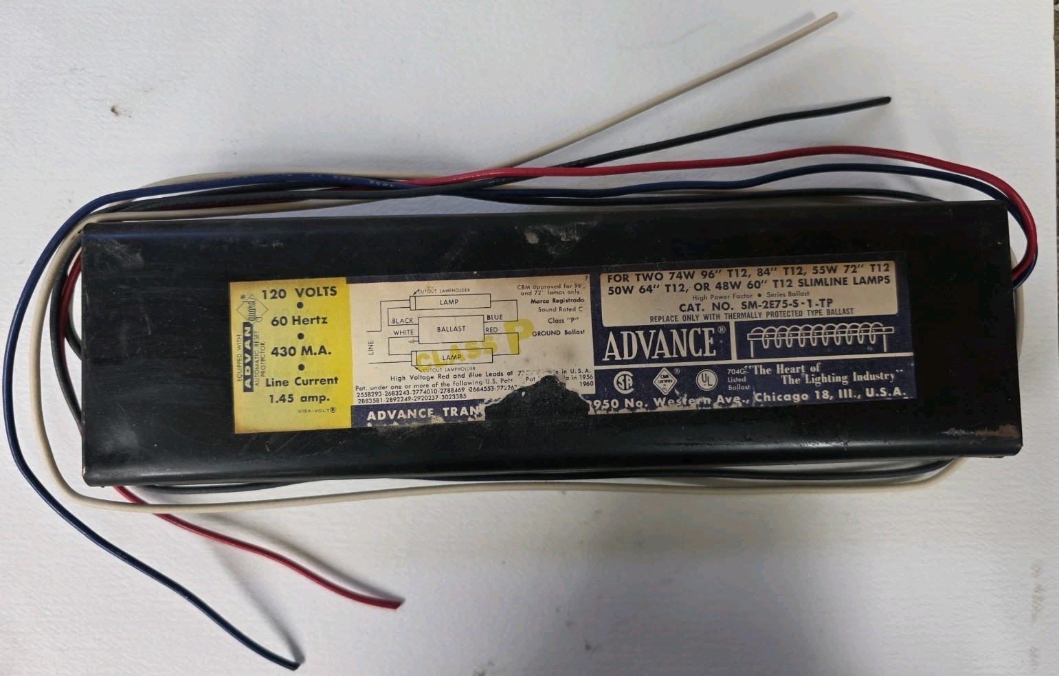 Advance Fluorescent Light Ballast T12 120 Volts