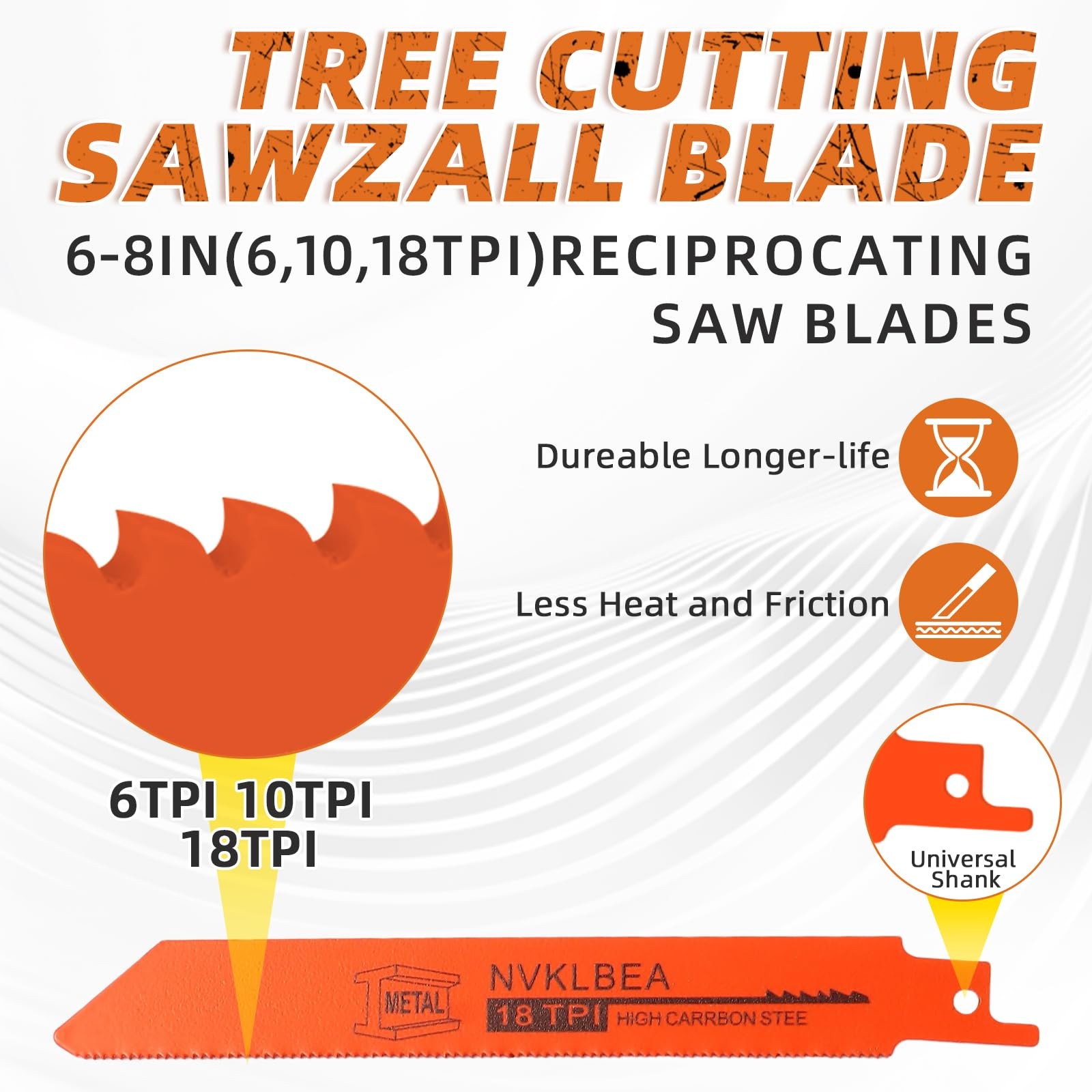 10-Piece Reciprocating Saw Blades 6 & 8 Inch Wood & Metal Cutting orange-red