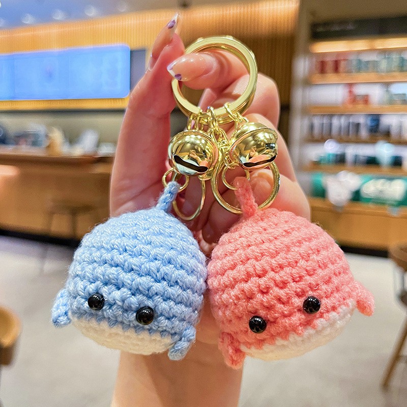 Creative Cartoon Yarn Vrochet Whale Keychain Bag Pendant Cute Gift 1 Piece Blue