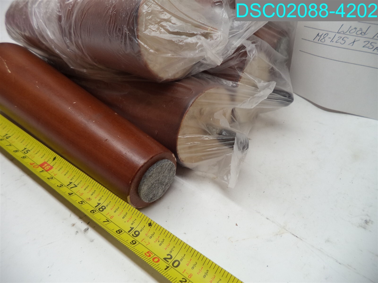 QTY=7: WOOD LEG’S M8-1.25 X 25MM 7-/18″ L X 2-1/8″ OD TAPERED TO 1-1/2″
