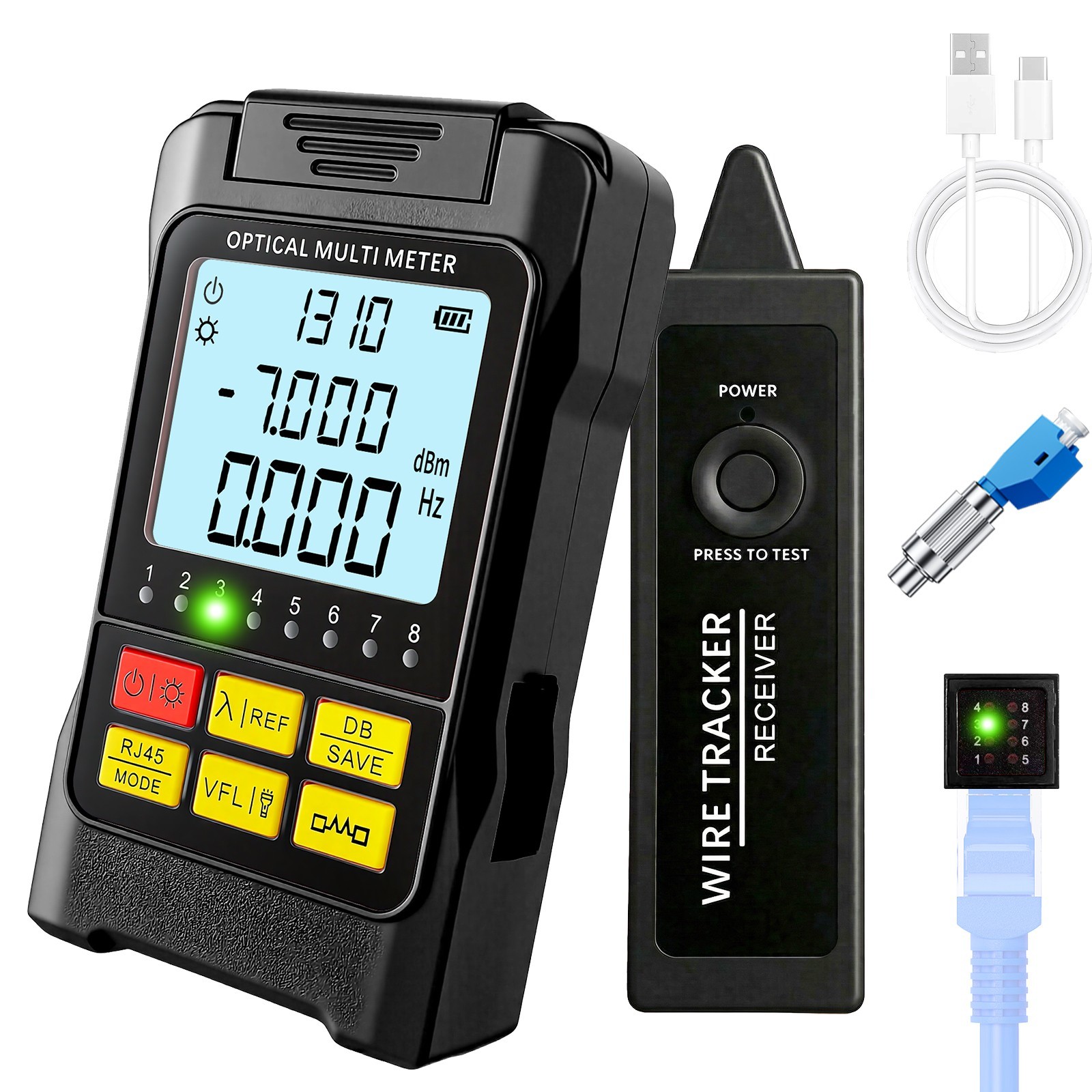 Rechargeable 5-in-1 Fiber Optic Cable Tester OPM VFL RJ45 SC/FC/ST LC