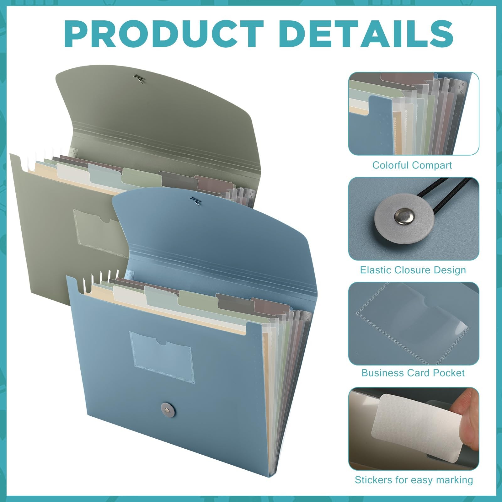 Harloon 4 Pack Expanding File Folder 7 Pocket, Classic Color