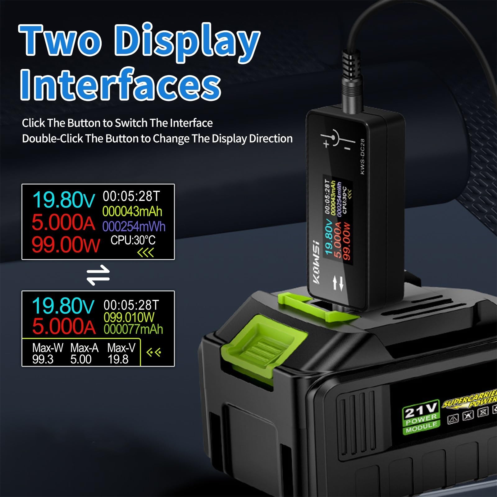 DC Voltage Tester DC Power Meter, 4-30V 0-12A Two-Way Measurement Voltage Cur…