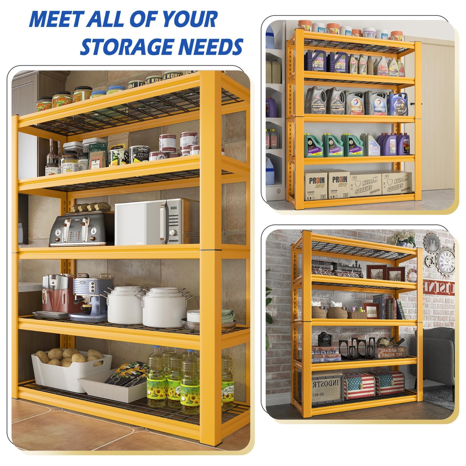 1Pcs Storage Shelves Garage Shelving Heavy Duty Shelving Units & Storage,Yellow