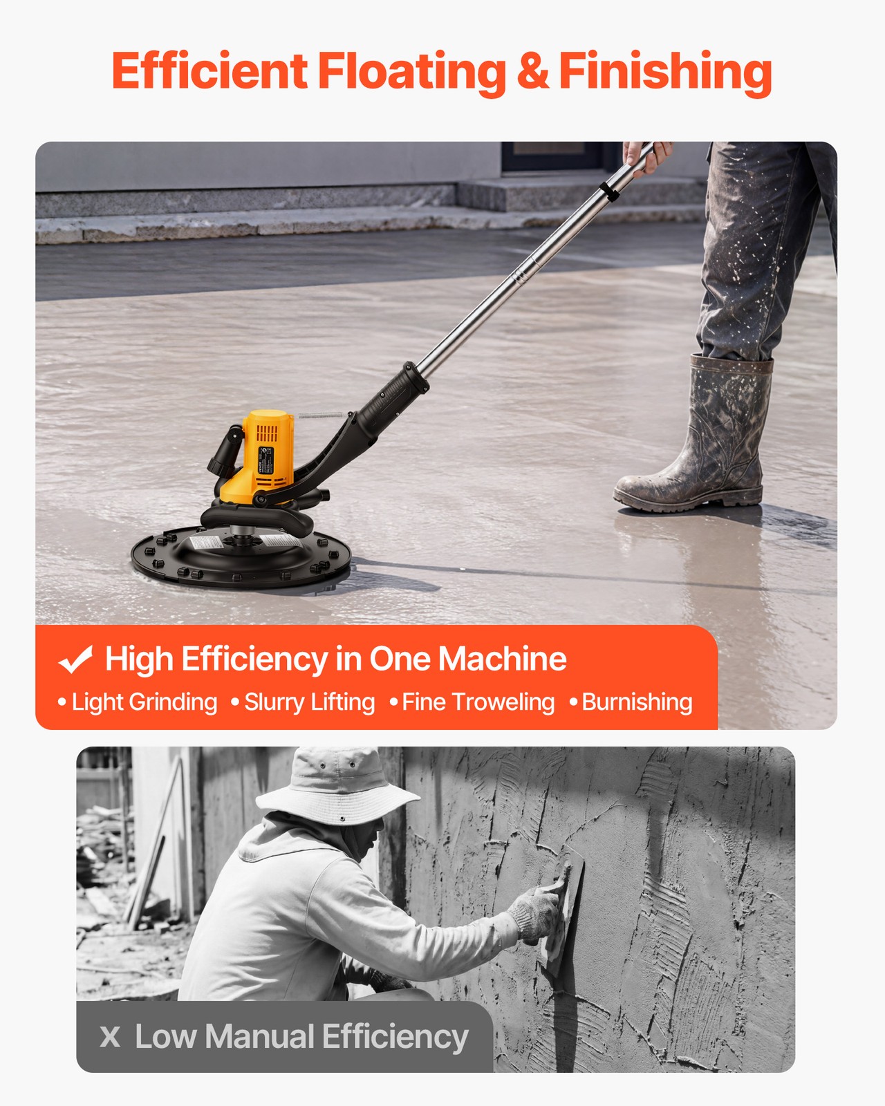 VEVOR Electric Power Trowel 800W Concrete Finisher Corded w/ Mixing Rod 6-Speed