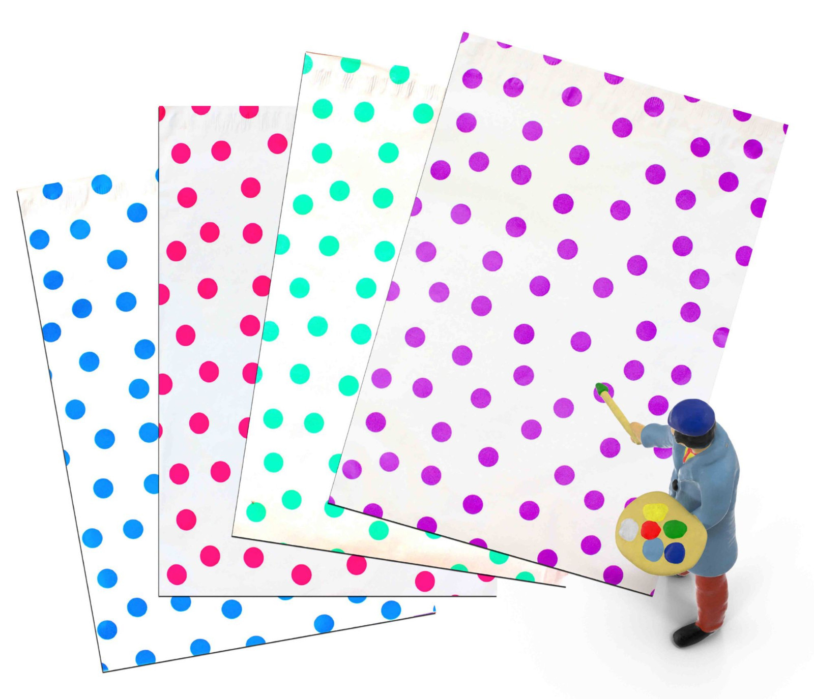 10″ x 13″ Pink|Teal|Purple|Blue Polka Dot -Flat Poly Mailers (200 Pack)