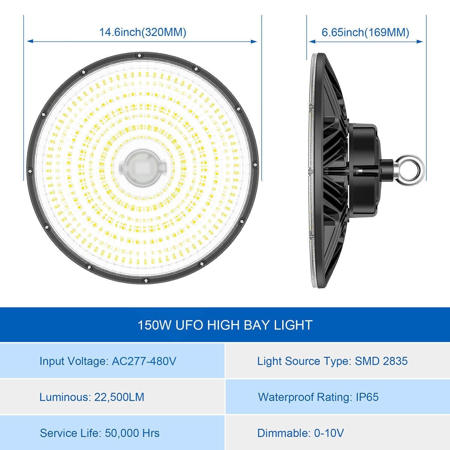 150W LED UFO High Bay Light 480V High Voltage Commercial Warehouse Led Shop Lamp