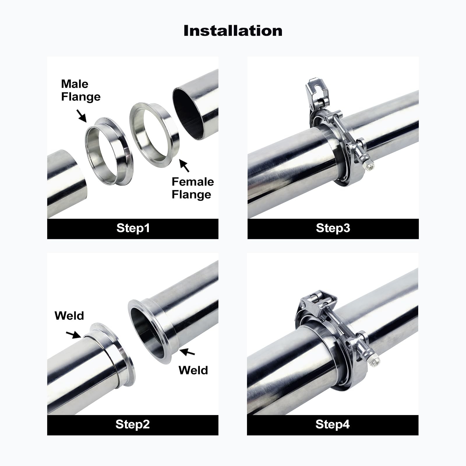 2.5 inch V Band Clamp – 2 sets of Quick Release V band Exhaust Clamp Stainles…