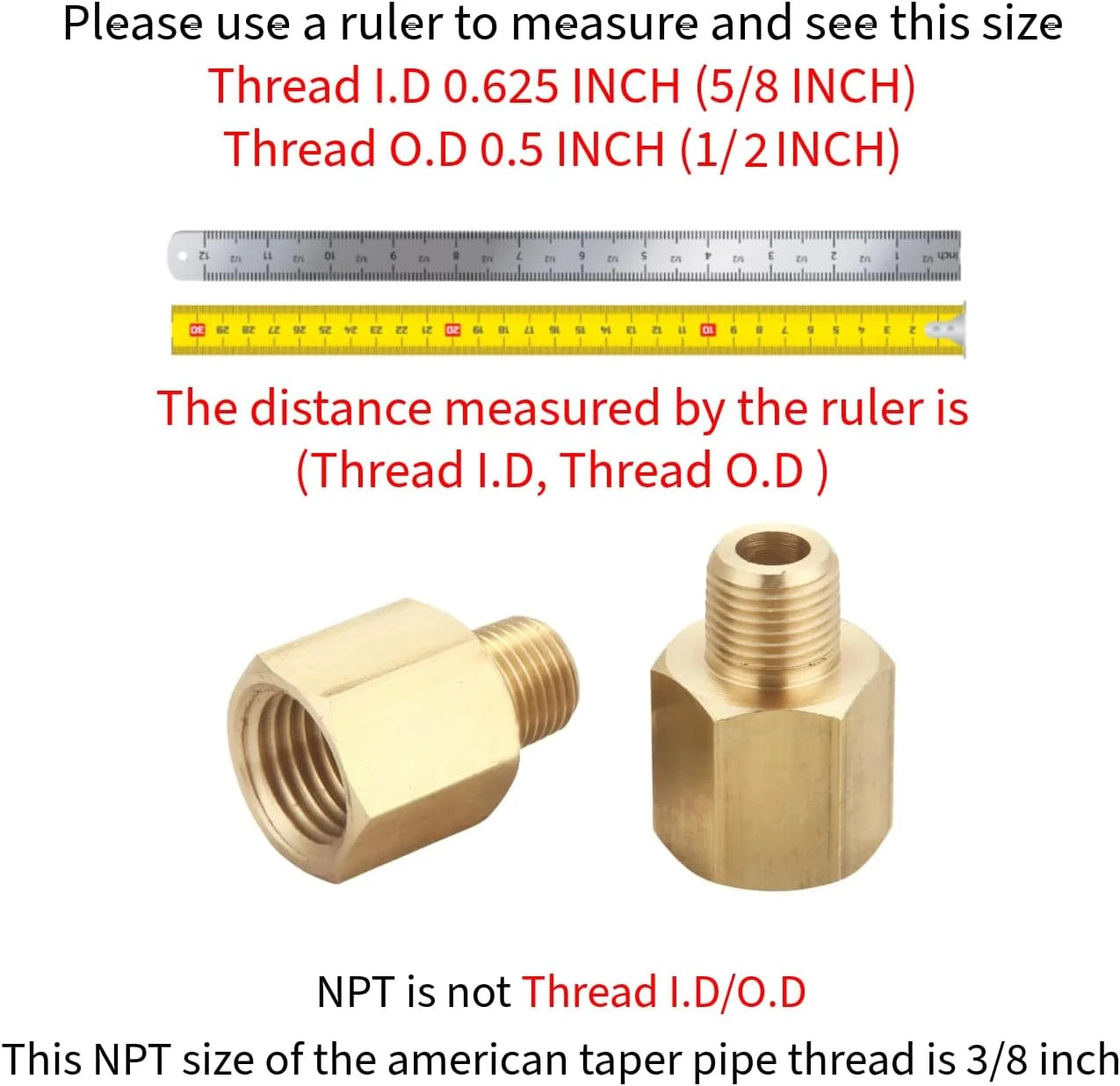 3/8″ NPT Female to 1/4″ NPT Male Brass Pipe Fitting Reducer Adapter, 2 PCS | Thr