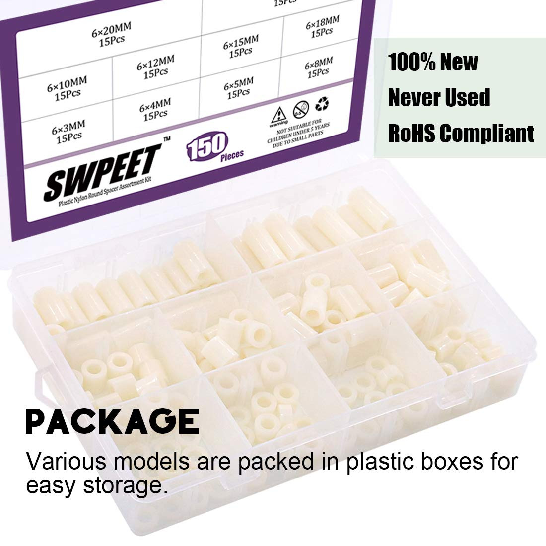 150Pcs Nylon Spacer Standoff Screw Nut Set – PA66 Plastic Assortment