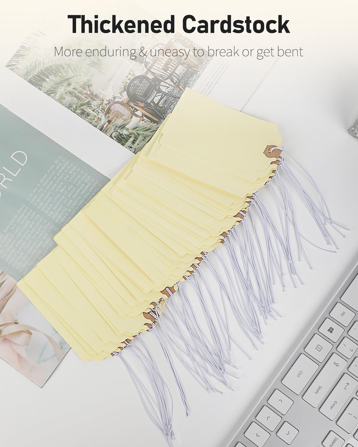Uniclife 72 Pcs Blank Shipping Tags with Elastic String 4.7″ x 2.36″, Beige